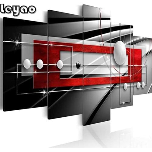 Modern symmetrical black and red Diamond painting wall art modern painting 5 pieces diamond embroidery large decorative pictures