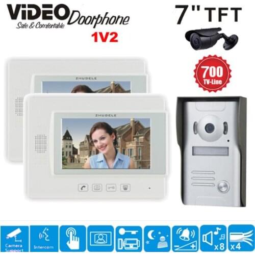 ZHUDELE Buy Monitor Get Doorbell free 7 Inch Color LCD Video Door Phone Intercom System Door Release Unlock Doorbell Camera Free