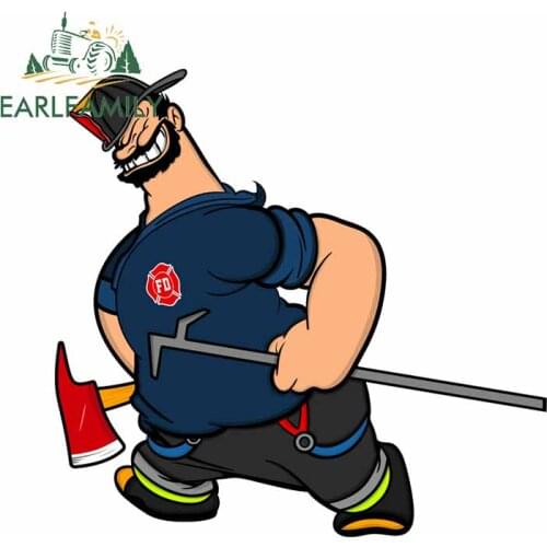 EARLFAMILY 13cm x 12.4cm For Firefighter Cartoon Creative Car Stickers Waterproof Decal Vinyl Material Surfboard For JDM SUV RV