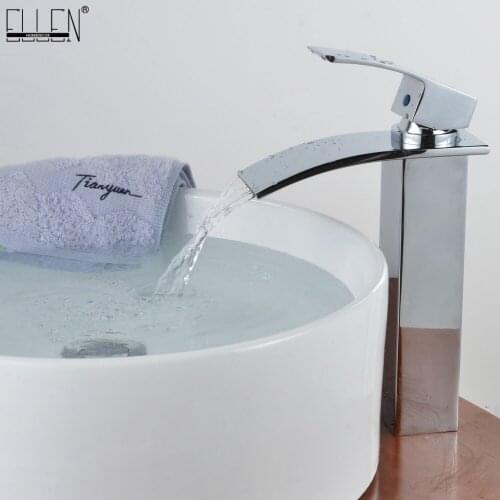 Vidric Tall Bathroom Faucet Deck Mounted Square Waterfall Hot Cold Water Crane Single Hole Chrome Single Handle Faucets ELF503-4