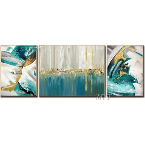 Green - Based Three - Board Combination Diagram Oil Painting Handpainted Modern Paintings On Canvas Wall Art Home Decoration