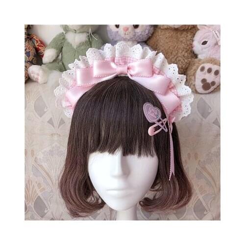 Maid Headwear Cosplay Soft Girl KC Cute Bow Plaid Lace Headband Sweet Lolita Vinatge Handmade Hair Hoop Headdress Accessories