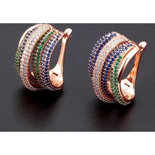 Zlxgirl rose gold plated high blue green AAA zircon copper wedding earrings jewelry womens bridal stud earing brincos piercings