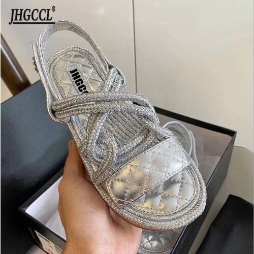 Women Sandals Fashion Summer Shoes Woman Flat Sandals Hemp Rope Lace Up Gladiator Sandals Beach Chaussures Femme T2