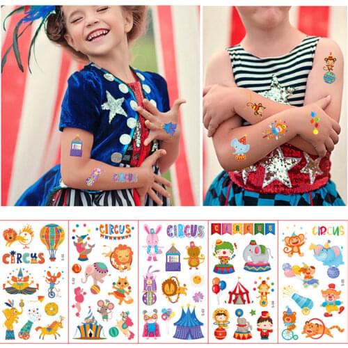 10Sheet Cartoon Circus Tattoo Temporary Tattoo Cute Color Fake Tattoo Sticker Body Tatoo for Children Waterproof Kids Tattoos