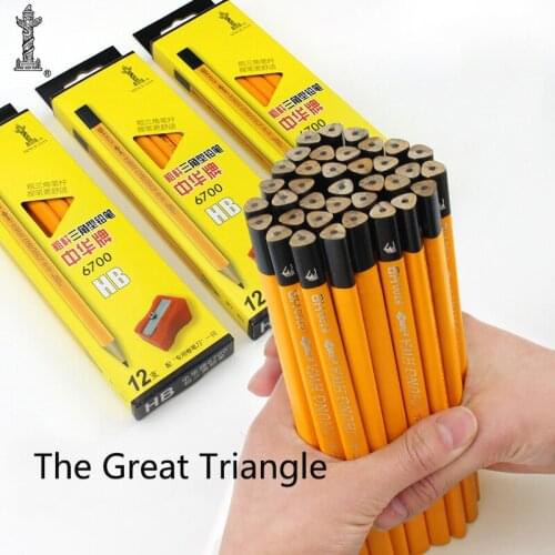 12PCS China Brand Big Triangle Pencil Childrens Corrective Grip Posture HB Thick Rod Kindergarten Primary School Pupils gift