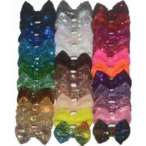 MengNa 60pc/lot 3.4" Glitter Hair Bow,DIY Sequin Bows,Glitter Kids hair Bow Without Clip Hair Accessories 32 Colors