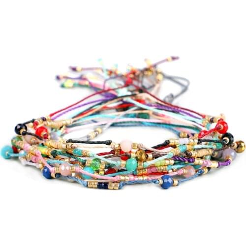 Bobo Japanese MIYUKI Glass Seed Faceted Sparkling Crystal Handmade Bracelet Women Men Multicolored Thin Cord Handcrafted Anklet