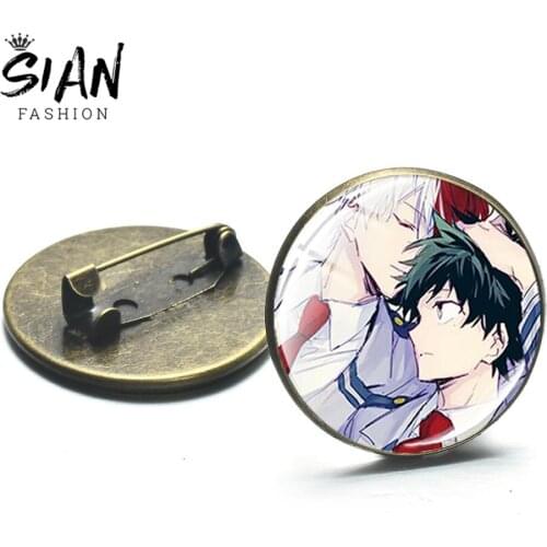 SIAN My Hero Academia Brooches For Women Vintage Glass Dome Photo Anime Badges Pins Backpack Jackets Jewelry Fans New Year Gifts