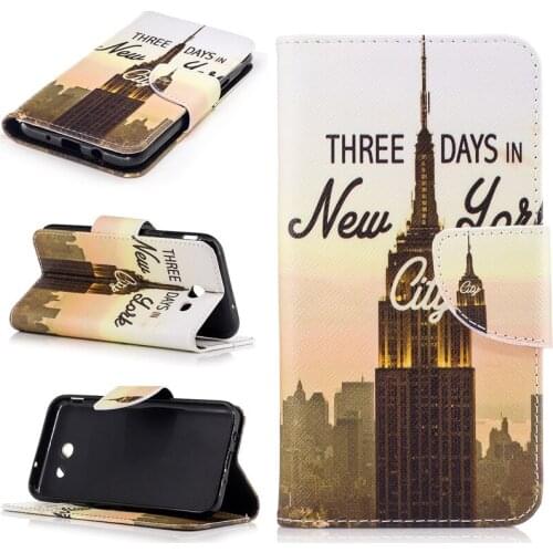 Flip Colored Drawing PU Leather Cases with Kickstand for Samsung Galaxy J3 2017 J3200 Mobile Phone Case with Wallet Card Holders
