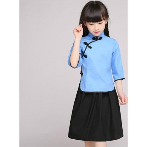 Childrens Chinese style student wear girls costumes summer retro wind chorus suit graduation class service