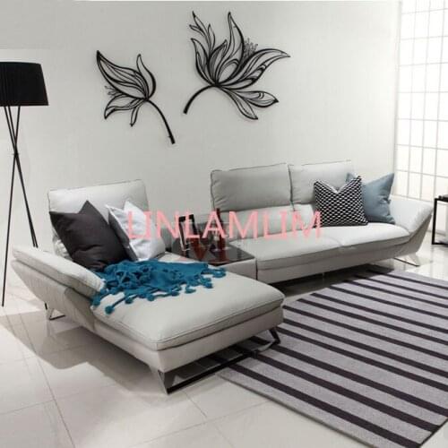 Cow real leather sofa sectional living room sofa corner home furniture couch L shape functional backrest and stainless steel leg