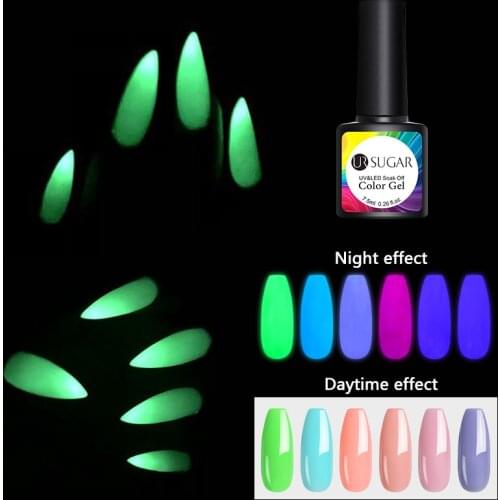 UR SUGAR Luminous Neon Nude Pink Nail Gel Polish Purple Glitter Long Lasting Night Glow In Dark Lacquers Soak Off UV Nails Art
