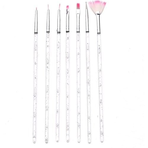 7PCS Nail Art Brush Liner Dotting Fan Design Acrylic Builder Flat Crystal Painting Drawing Carving Pen UV Gel Manicure Tool Set
