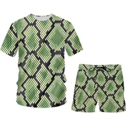 IFPD Summer Suit Large Size Mens 2 Pcs Set Casual Animal Cosplay 3D Printing Snake Scale Print Tracksuits T Shirt And Shorts