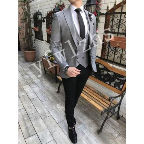 Handsome Groomsmen Wool blend Groom Tuxedos Mens Wedding Dress Man Jacket Blazer Prom Dinner (Jacket+Pants+Tie+Vest) A185