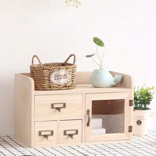 Коробка для хранения Creative Desktop Solid Storage Box Practical Drawer With Door Storages Cabinet Office Desk Boxes Wood Shelf