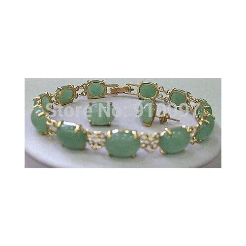 Natural Green Aventurine bracelet earrings set AAA