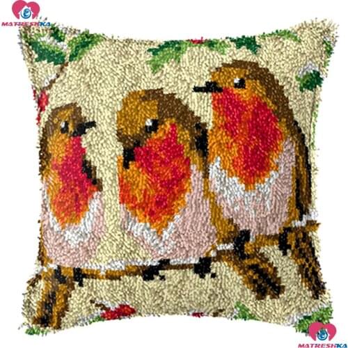 Lovely birds Diy Latch Hook Kits Pillowcase Needlework Cushion 3d Printed canvas Crochet Latch Hook kits Unfinished home decor