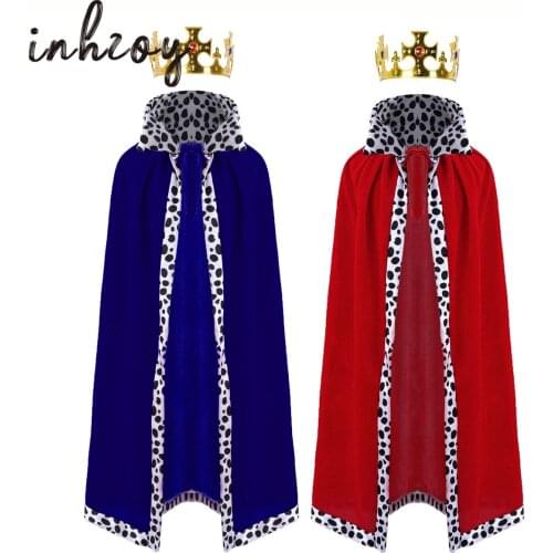 2Pcs Red Kids Boy Girl King Children Cosplay Cloak Cape Prince Crown Birthday Party Halloween Costume for Children