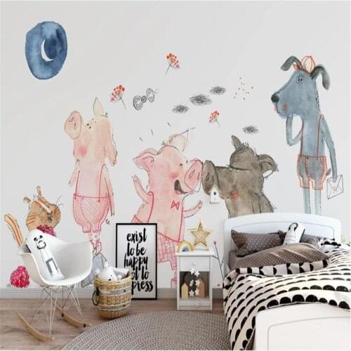 Milofi customized 3D printed wallpaper mural Nordic hand-painted cute pig animal childrens room background wall