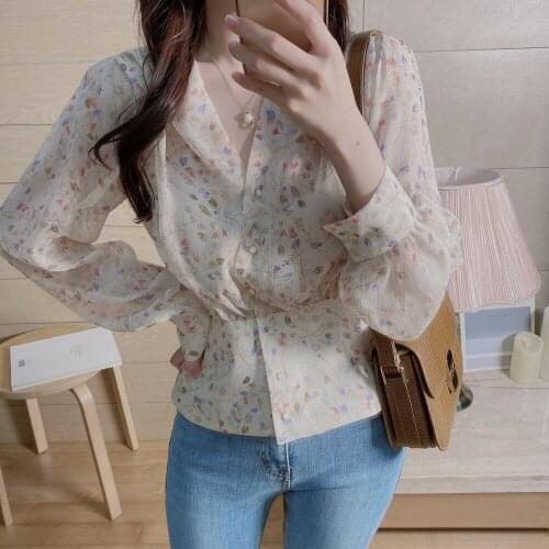 2020 Brand New Women Chiffon Blouse Floral Printing Long Sleeve Women Shirts Chic Summer Tops Chemise Blusa Mujer