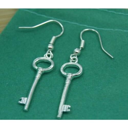 Wholesale New Fashion 925 Sterling Silver Round Shape Key Earrings Glossy For Women Christmas Gifts Charm Jewelry