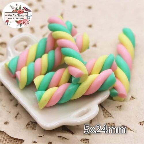 Stick sweet candy 10PCS 5x24mm polymer clay Flatback Cabochon Miniature Food Art Supply Decoration Charm Craft DIY