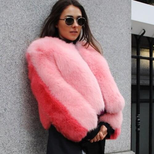 TOPFUR Real Fur Female Thick Winter Coat Plus Size Natural Fox Fur Coats Pink Coral Two-Tone Stitching Genuine Leather Jackets