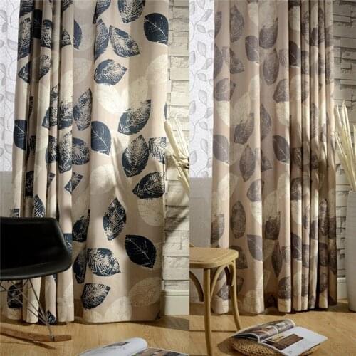 Pastoral Blackout Curtains for Bedroom Jinya Home Decor Navy Blue Brown Leaf Print Kitchen Living Room Farmhouse Window Valances