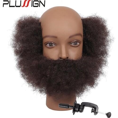 Plussign New Arrive 100% Human Hair Afro Mannequin Head For Black Men Cutting Hair Practice Traning Head With Beard 2 Style