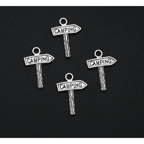 20PCS/Lots 16x22mm Antique Silver Plated Camping Travel Charms Road Sign Pendants For DIY Jewelry Creation Bulk Items Wholesale