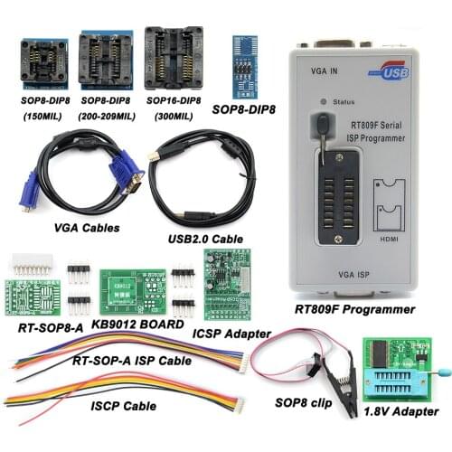 RT809F LCD Display ISP Programmer Module With SOP8 Test Clip 1.8V Adapter TSSOP8/SSOP8 10 Adapters