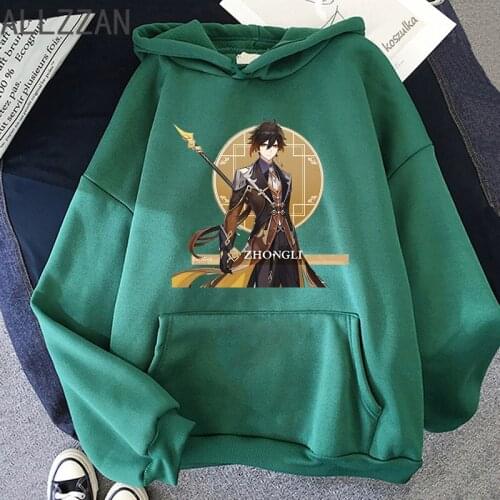 Genshin Impact Hoodies Cartoons Print Women Hoody Crewneck Fleece Sweatshirt Kawaii Casual Clothes Fashion Pocket Fleece Hoodie