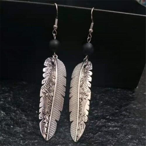 Vintage Alloy Long Feather Earring For Women Fashion Jewelry