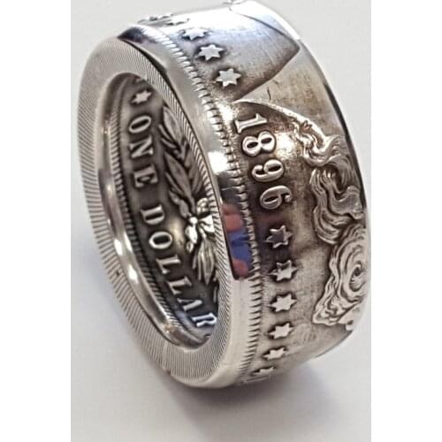 Vintage Rings for Men Antique Handmade Coin Silver Color Dollar 1896 Carved Time Punk Chunky Ring Classic Jewelry Gift
