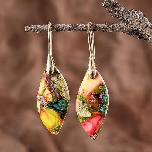 Color Stones Living Hook Earrings Boho Statement Women Jewelry