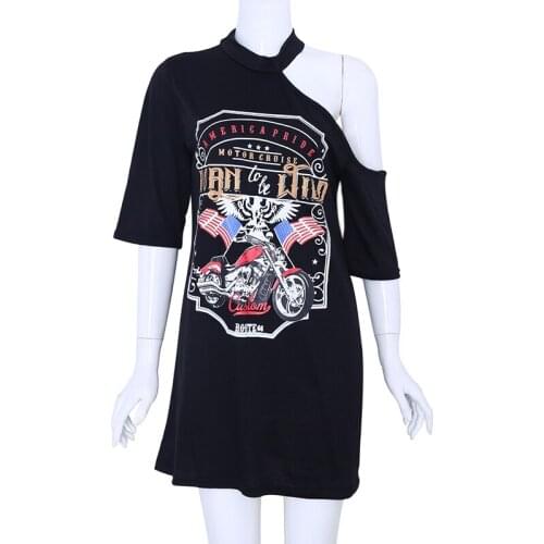 Women Eagle Motorcycle Print Hanging neck Strapless Dress T-shirt Girls Fashion Halter Vintage Mini Dresses