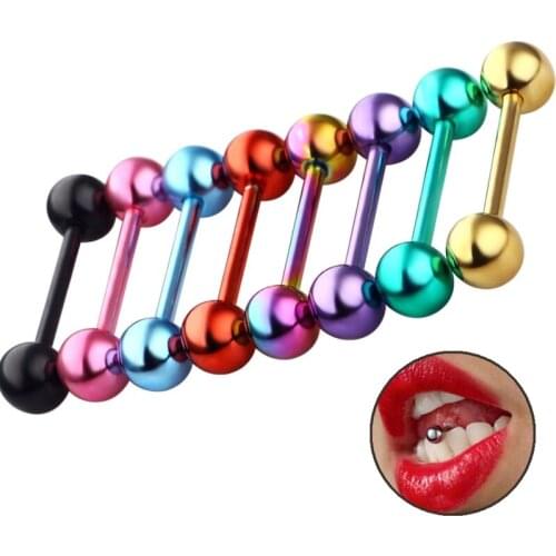 1PCs Stainless Steel Tongue Piercing Septum Industrial Barbell Earrings Ball Tongue Rings Body Piercing Fashion Jewelry 4 Colors