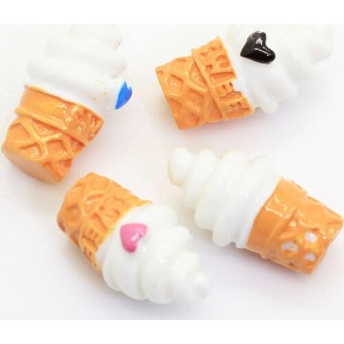 100/50pcs Cute Heart Ice Cream Resin Figurines Miniature Cabochon Garden For Hair Bow Giy Phone Decoration