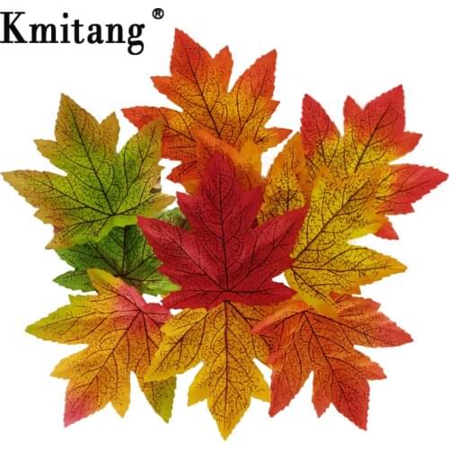 100pcs 10cm Autumn leaves Artificial Maple Leafs Silk Tree Foliage Fake Plants For Home Wedding Party Halloween harvest Decor