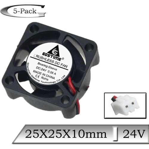 5 Pcs Gdstime 24V 25x25x10mm 25mm Mini 3D Printer Exhaust Cooling Fan 2510 2.5cm 2Pin Brushless DC Cooler Radiator