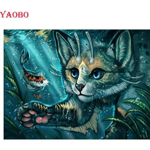 Yao Bo Diamond Embroidery Cat Fishing Cross Stitch Kits Diamond Painting Full Square Drill Handmade Gift Mosaic Home Decoration