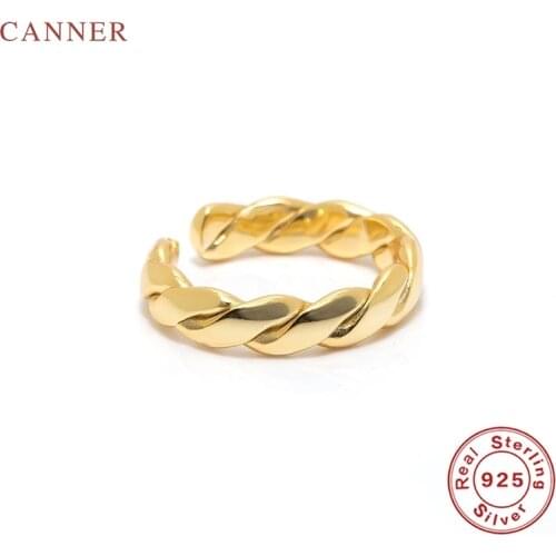 CANNER DesignerS Hand-Made Twist Smooth Face Ring S925 Sterling Silver Luxury Fine Jewelry Ring For Women Wedding Bague Bijoux