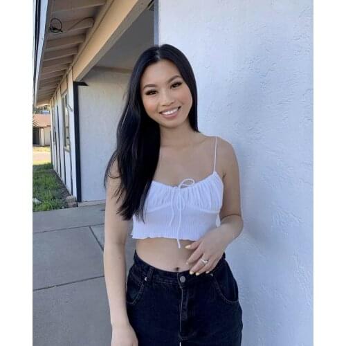 Nordic ins white solid color thread elastic inner base shirt exposed umbilical straps home short sling vest