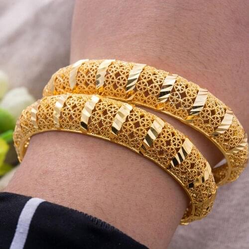 Bangles Cuff 24K Ethiopian Arabia Gold Color for women Girl indian dubai African wedding Bangls Bracelet Party bridal Gift