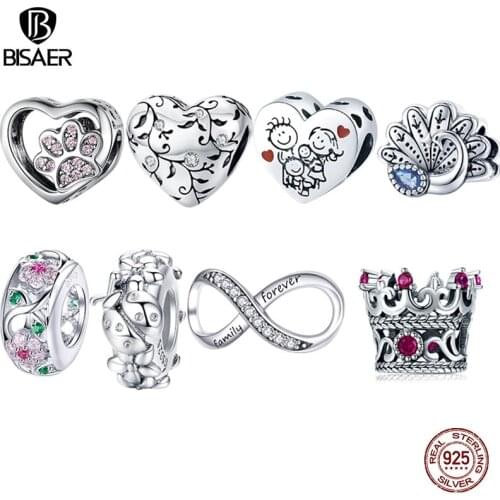 BISAER 925 Sterling Silver Charm Beads for Women Bracelets & Necklace Silver 925 Jewelry Making EFC112