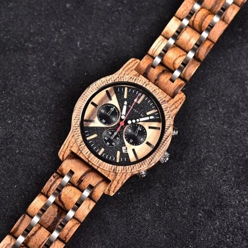 DODO DEER Zebra Handmade Wood Watch for Men Quartz Classic Wristwatch Male Auto Date Stopwatch Man in Gift Box Wholesale