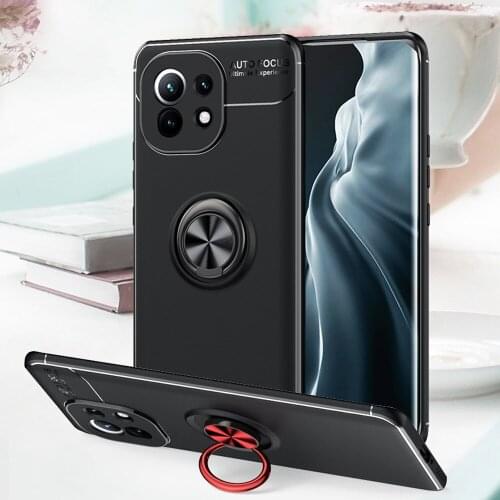 Mi11 Lite Case For Xiaomi Mi 11 Pro Case Car Holder Stand Magnetic Bracket TPU Cover For Xiaomi Mi11 Ultra Wite Finger Ring Capa