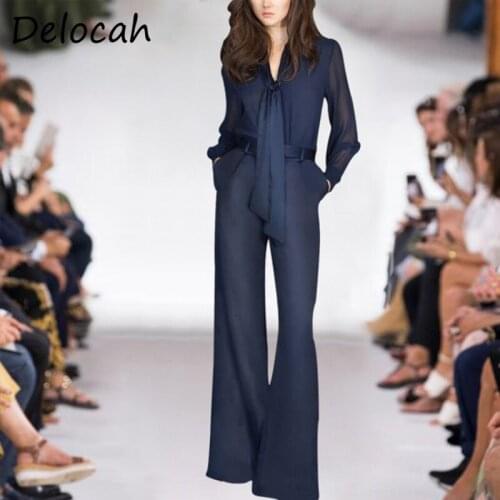 Delocah New 2021 Women Summer Fashion Runway Pants Set Long Sleeve Loose Blouses+High Waist Long Pants Solid 2 Two Pieces Suits